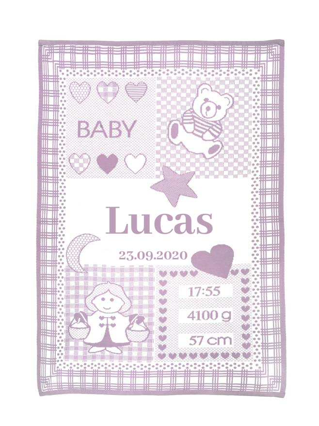 babyfiltar med namn, vikt, datum