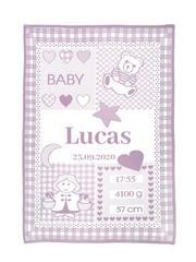 babyfiltar med namn, vikt, datum